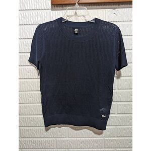 Helly Hansen Women's Navy Blue Short Sleeves Cotton Thalia Open Knit Sweater XS